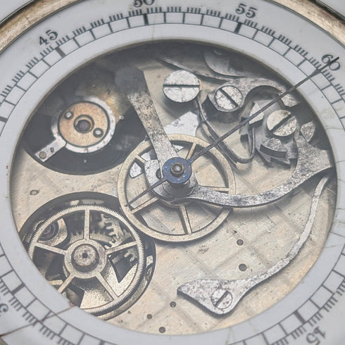 瑞士古董無簽名雙面計時懷錶 800 銀色錶殼操作良好