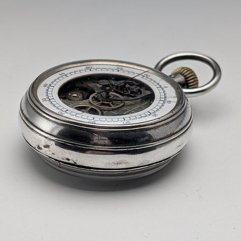 瑞士古董無簽名雙面計時懷錶 800 銀色錶殼操作良好