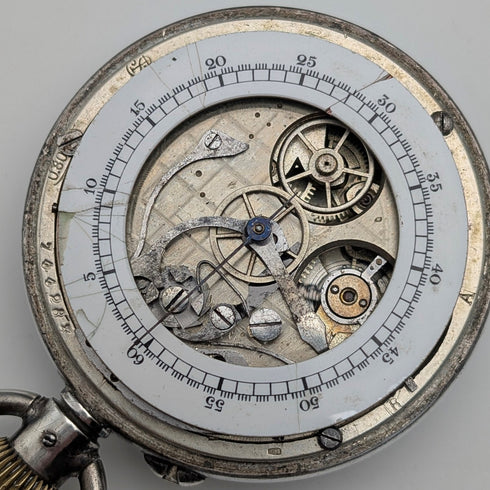 瑞士古董無簽名雙面計時懷錶 800 銀色錶殼操作良好