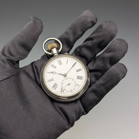 瑞士古董無簽名雙面計時懷錶 800 銀色錶殼操作良好