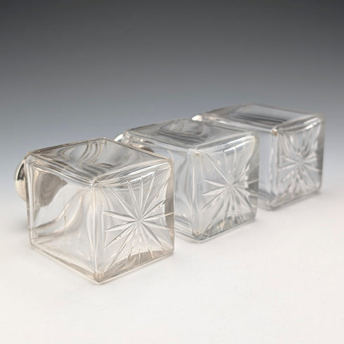 1867年 英国アンティーク 純銀蓋 ガラスボトル3個セット James Vickery