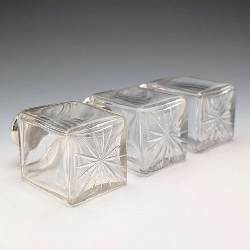 1867 British antique silver-capped glass bottles, set of three, James Vickery