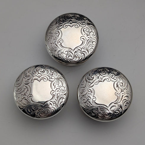 1867年 英国アンティーク 純銀蓋 ガラスボトル3個セット James Vickery