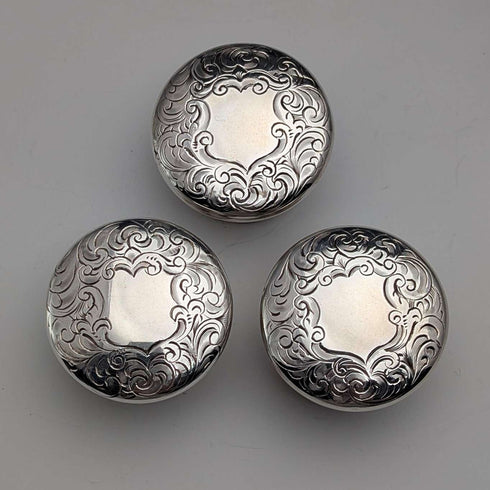 1867 British antique silver-capped glass bottles, set of three, James Vickery