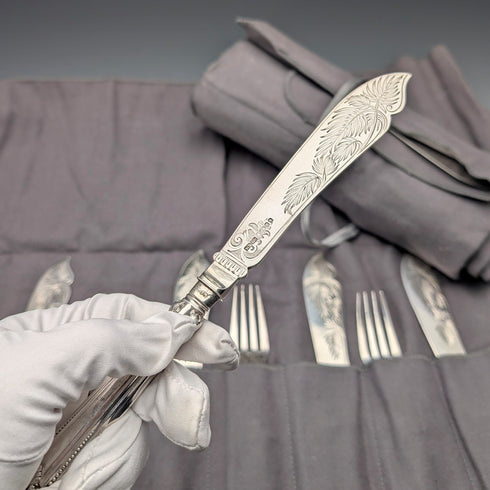 1869 年英國古董純銀魚餐具組 12 對共 1161 克 Mappin Brothers