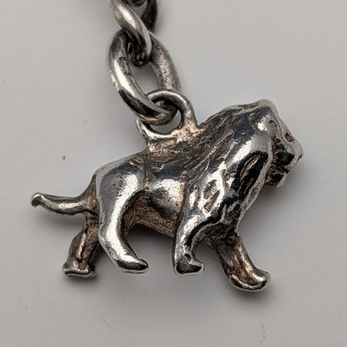 1900年頃 英国アンティーク 純銀製アルバートチェーン 42g 純銀ライオンパサントフォブ