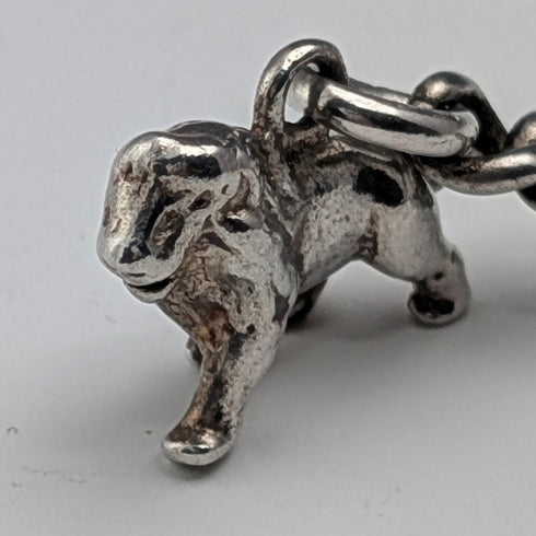1900年頃 英国アンティーク 純銀製アルバートチェーン 42g 純銀ライオンパサントフォブ