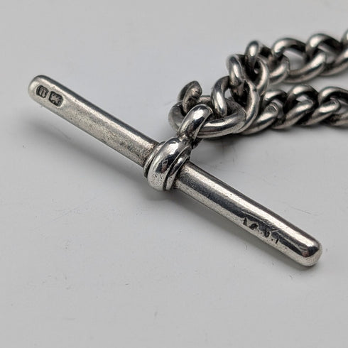 1900年頃 英国アンティーク 純銀製アルバートチェーン 42g 純銀ライオンパサントフォブ