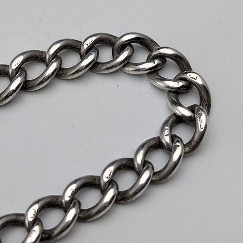 1900年頃 英国アンティーク 純銀製アルバートチェーン 40g 純銀&琥珀フォブ