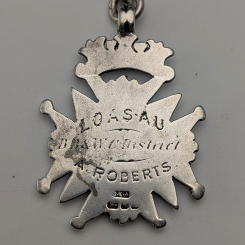 1900年頃 英国アンティーク 純銀製アルバートチェーン 56g 純銀メダルフォブ