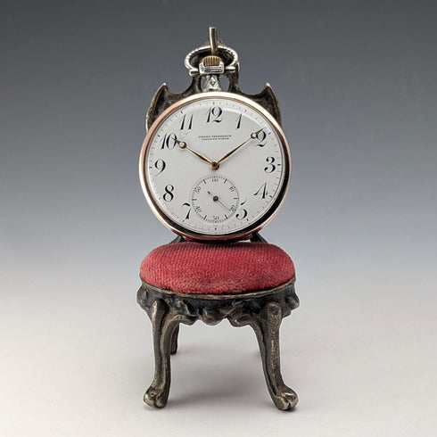 1920s Brass Chair Pocket Watch Holder Red Seat