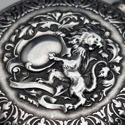 1901年頃 アンティーク ロンジン 懐中時計 細密浮彫彫刻 銀側ハンターケース 動作良好