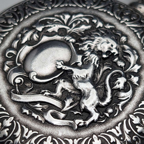 約 1901 年古董浪琴錶懷錶,微型浮雕,銀色側面獵人錶殼,狀況良好