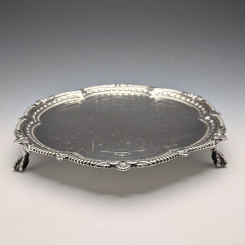 1893 年英國古董純銀 Salva 卡托盤直徑 23 公分 413 克 Charles Boyton