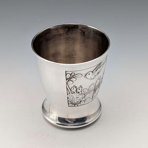 French vintage bird decoration silver plate beaker cup