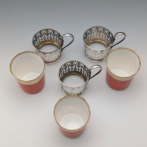 1929年 英国ヴィンテージ 純銀ホルダ ポーセリンカップ 3個セット Walker&Hall、AYNSLEY