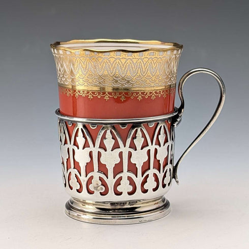 1929 British vintage porcelain cups in sterling silver holders, set of 3, Walker & Hall, AYNSLEY