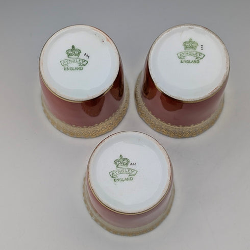 1929年 英国ヴィンテージ 純銀ホルダ ポーセリンカップ 3個セット Walker&Hall、AYNSLEY