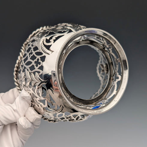 1856年 英国アンティーク 純銀製ピアス装飾ボウル 165g コバルトガラスライナー A B Savory&Sons