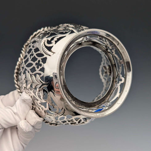 1856 年英國古董純銀耳環裝飾碗 165 克鈷玻璃內膽 AB Savory&Sons