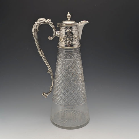 英国アンティーク カットガラス&シルバープレート製 ウォータージャグ