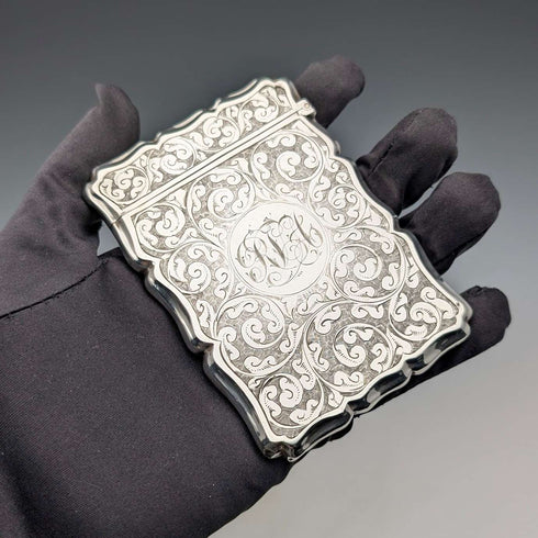 1895年 英国アンティーク 純銀製 カードケース 48g Colen Hewer Cheshire