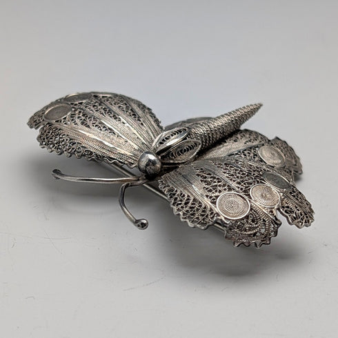 ヴィンテージ ポルトガル製 フィリグリー バタフライ シルバーブローチ