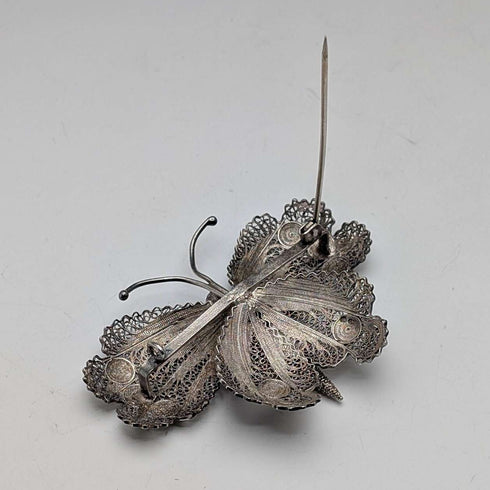 復古葡萄牙金絲蝴蝶銀胸針