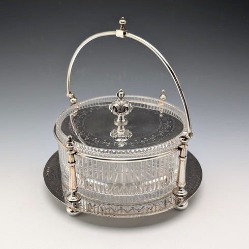 英国アンティーク シルバープレート&カットガラスインナー バターディッシュ