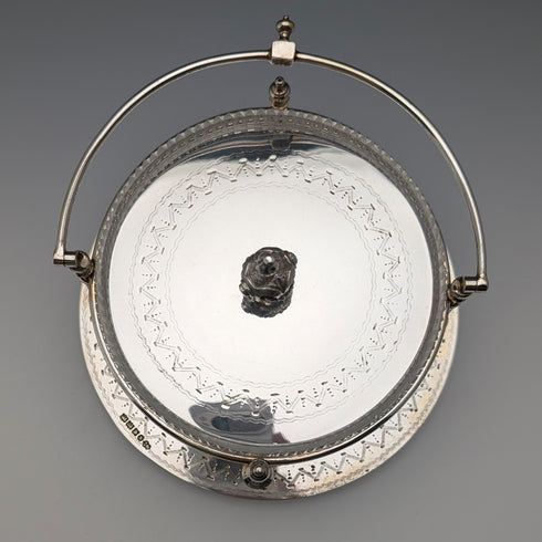 英国アンティーク シルバープレート&カットガラスインナー バターディッシュ