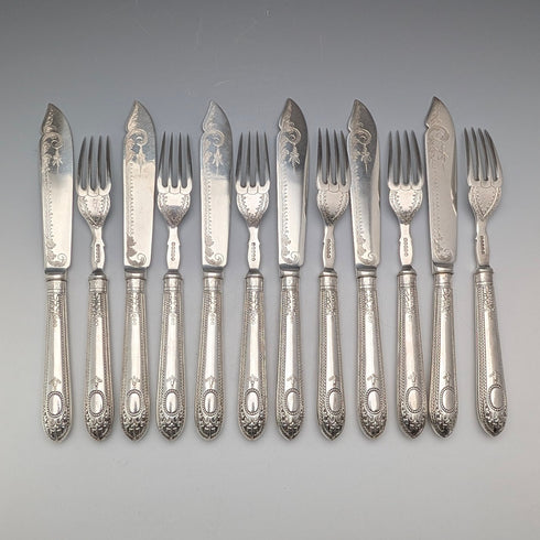 1876年 英国アンティーク シルバープレート製 カトラリー6ペア 木箱入り Harrison Brothers&Howson