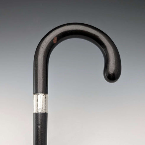 1927 年英國復古黑軸、彎柄、純銀裝飾手杖,88 厘米,J Howell & Co.