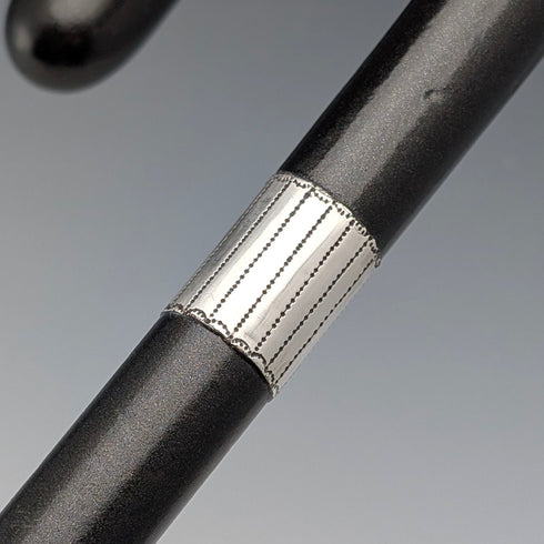 1927年 英国ヴィンテージ 黒軸 曲がりハンドル 純銀装飾 ステッキ 杖 88cm J Howell&Co