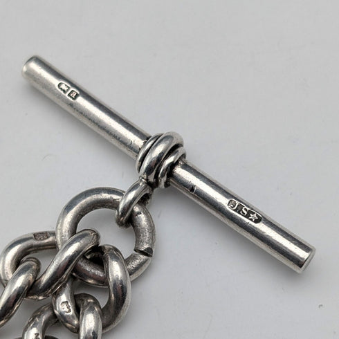 約 1900 年英國古董純銀阿爾伯特鏈,49 克,純銀燕子錶鍊