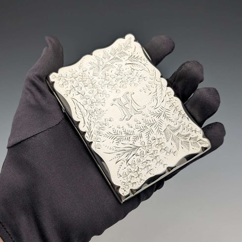 1906年 英国アンティーク 純銀製 両開き型カードケース 84g Hilliard&Tomason