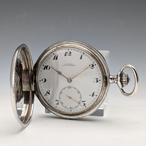 antique Ulysse Nardin pocket watch silver side hunter case works well