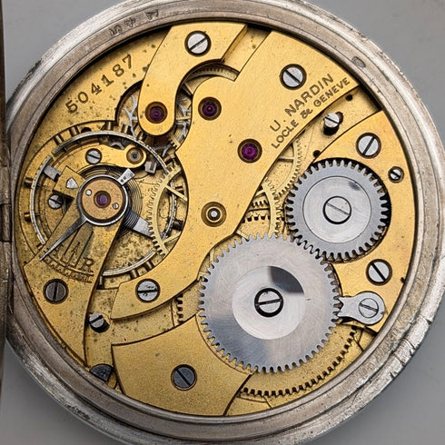 antique Ulysse Nardin pocket watch silver side hunter case works well