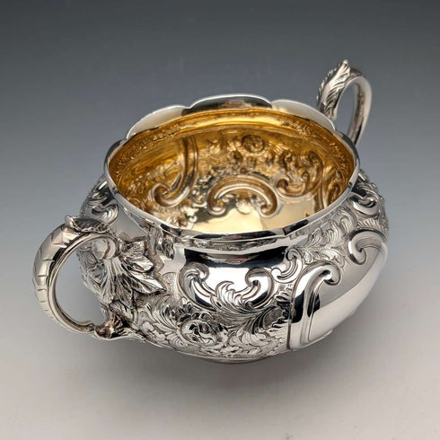 1891年 英国アンティーク 純銀製 大型シュガーボウル 395g Walter&John Barnard