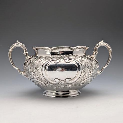1891年 英国アンティーク 純銀製 大型シュガーボウル 395g Walter&John Barnard
