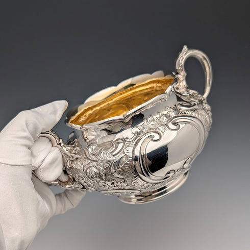 1891年 英国アンティーク 純銀製 大型シュガーボウル 395g Walter&John Barnard