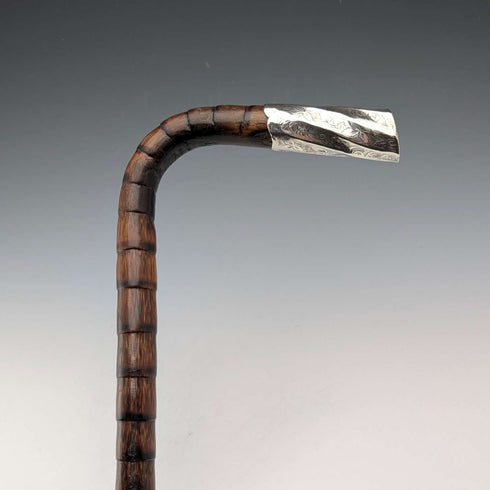 1906年英國古董手杖,92厘米,棕色手柄,L形手柄,純銀裝飾,托馬斯戴維斯設計