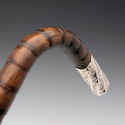 1906 年英國古董棕色手柄 L 型手柄純銀裝飾手杖 92 公分 Thomas Davis