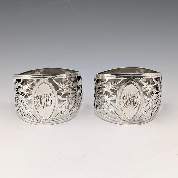 1912 British antique sterling silver D-shaped napkin rings, pair, 56g, Fenton Brothers