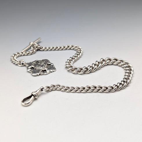 約 1890 年英國古董純銀阿爾伯特鏈,65 克純銀獎章錶鏈