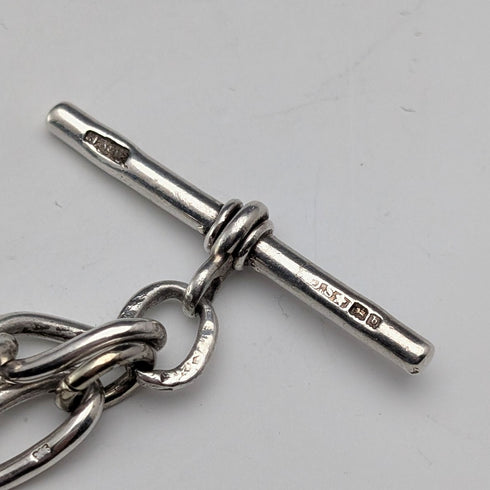 Circa 1900 British antique sterling silver Albert chain, 52g, sterling silver medal fob