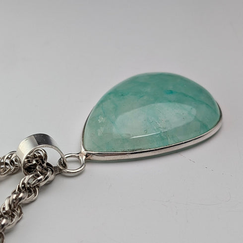 ヴィンテージ グリーンアマゾナイト&純銀 ペンダント 純銀ネックレス付き