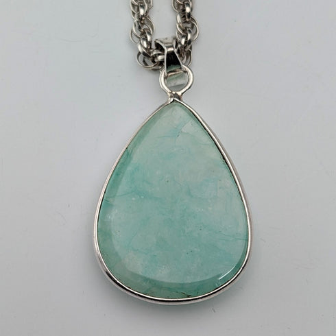 ヴィンテージ グリーンアマゾナイト&純銀 ペンダント 純銀ネックレス付き