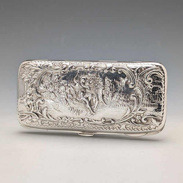 1899 British antique sterling silver cigarette case with fine relief decoration, 102g, Henry Matthews