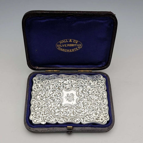 1871年 英国アンティーク 純銀製 カードケース 67g ボックス入り極美品 Robert Thornton