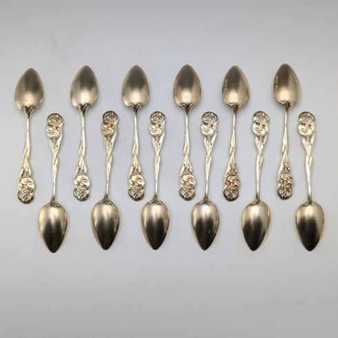 1900 年英國古董鍍金純銀茶匙 12 件套,共 218 克,含盒子,George Bedingham